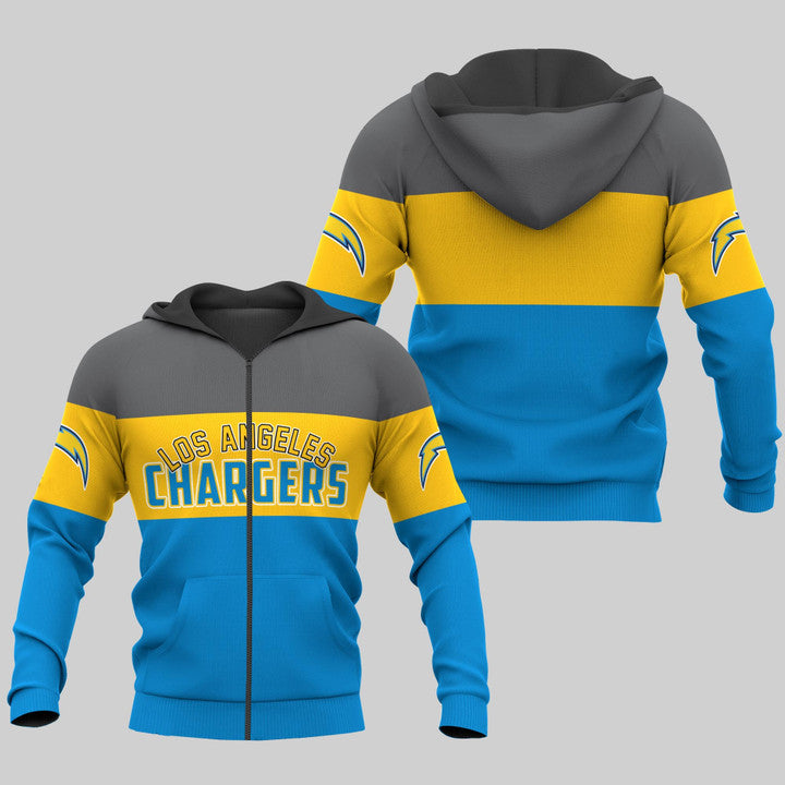 Los Angeles Chargers Zip Up Hoodies Extreme Pullover Hoodie 3D