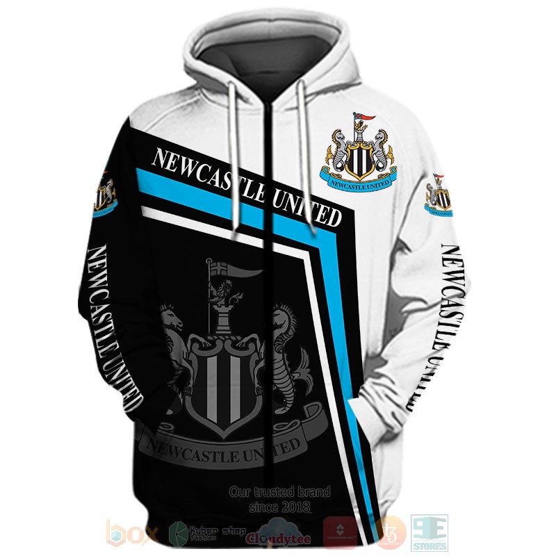 Newcastle United Fc Black White Zip Up Hoodie For Fan