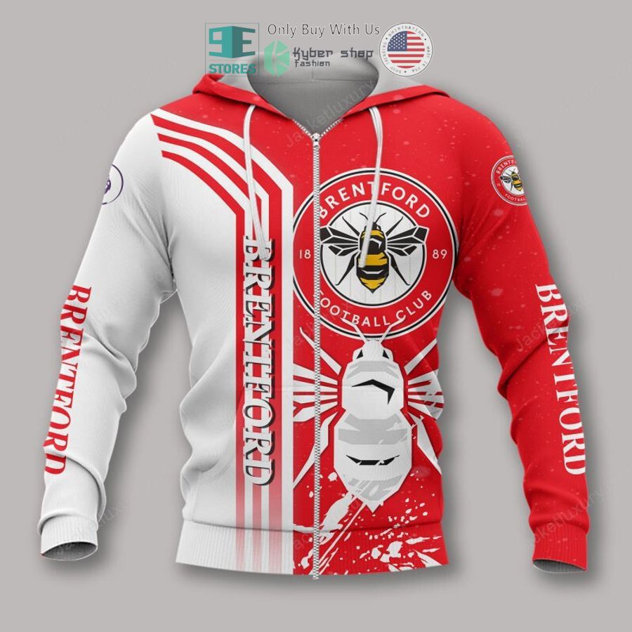 Brentford Fc White Red Zip Up Hoodie 3D For Men Women