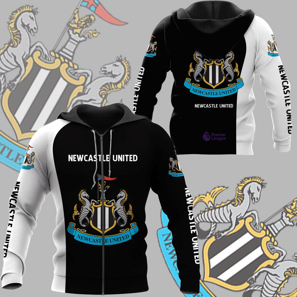 Newcastle United Fc Black White Zip Up Hoodie For Fans