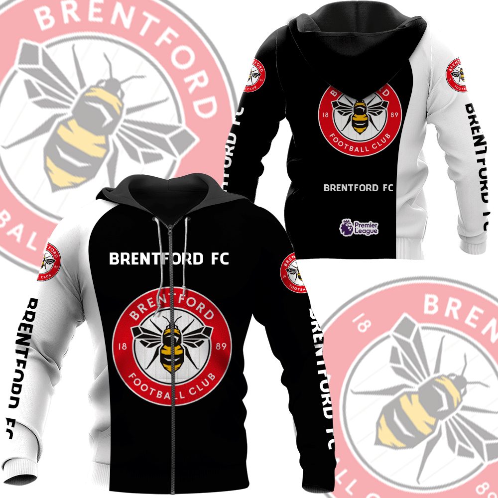 Brentford Fc Black White Zip Up Hoodie 3D For Men Women