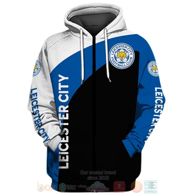 Leicester City Fc White Blue Black Zip Up Hoodie