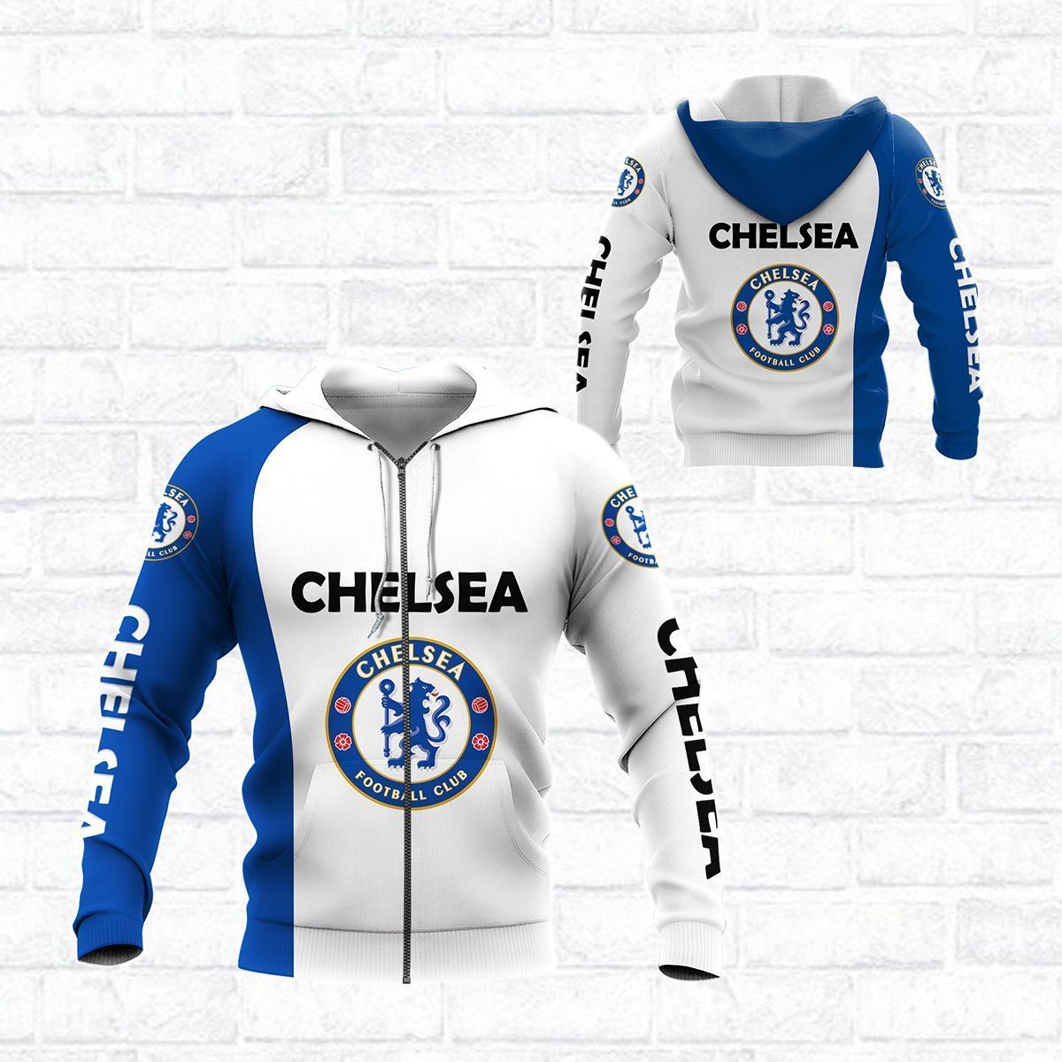 Chelsea Fc White Blue Zip Up Hoodie