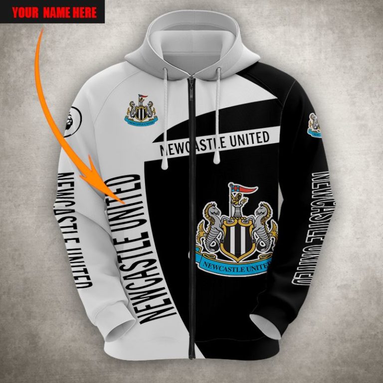 Newcastle United Fc Custom Name Black White Zip Up Hoodie