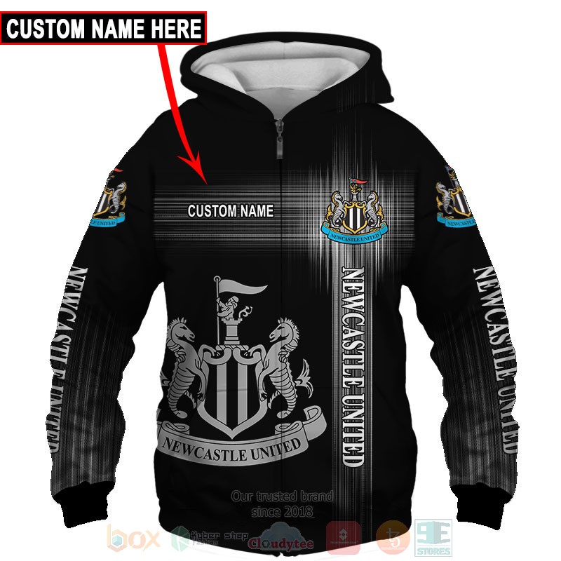 Newcastle United Fc Custom Name Black Zip Up Hoodie