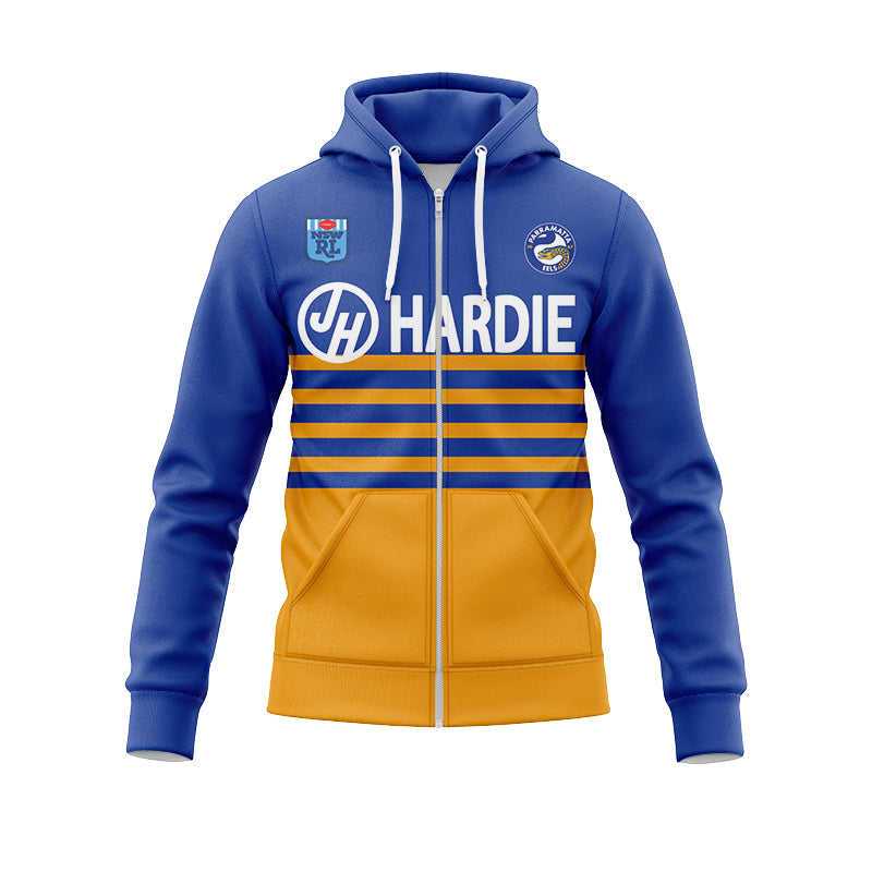 Nrl Parramatta Eels Custom Name Number 1980'S Retro Home Jersey Zip Up Hoodie