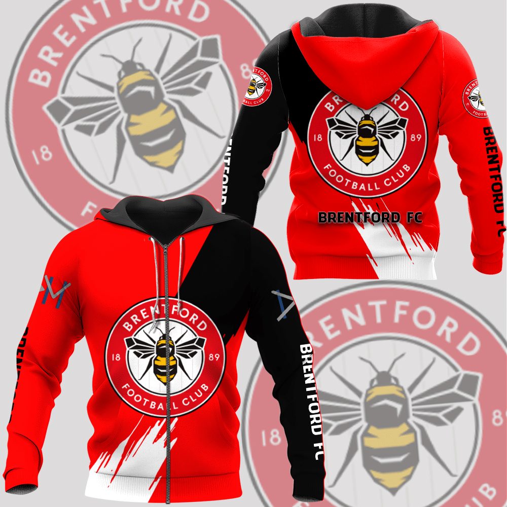 Brentford Fc Red Black Zip Up Hoodie 3D For Men Women