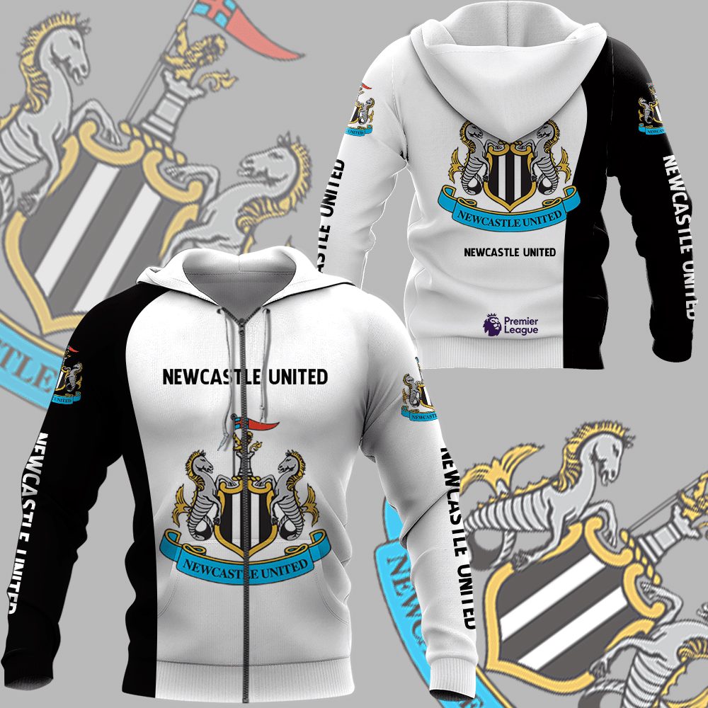 Newcastle United Fc Black White Zip Up Hoodie