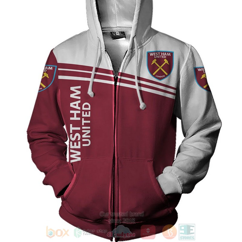 West Ham United Fc Red White Zip Up Hoodie