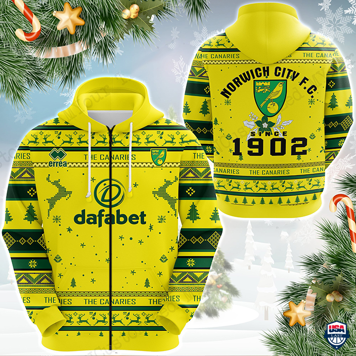 Norwich City Fc Ugly Xmas Zip Up Hoodie