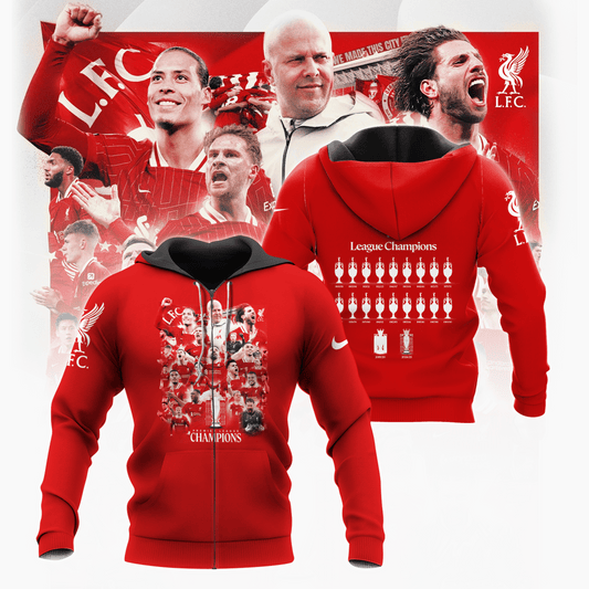 Liverpool Fc 2025 Premier League Champions Zip Hoodie Football Fan Gift Ideas