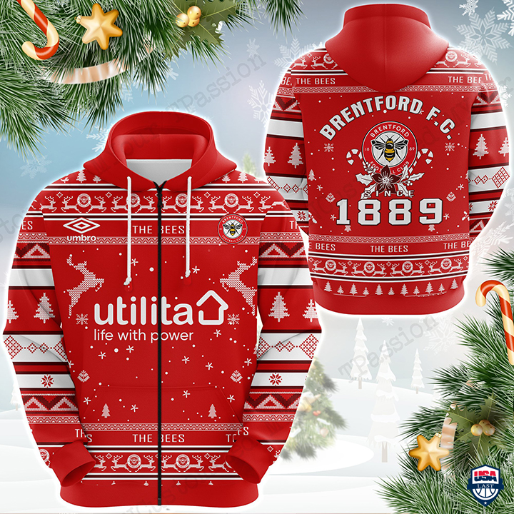 Brentford Fc 1889 Ugly Christmas Zip Up Hoodie 3D For Men Women