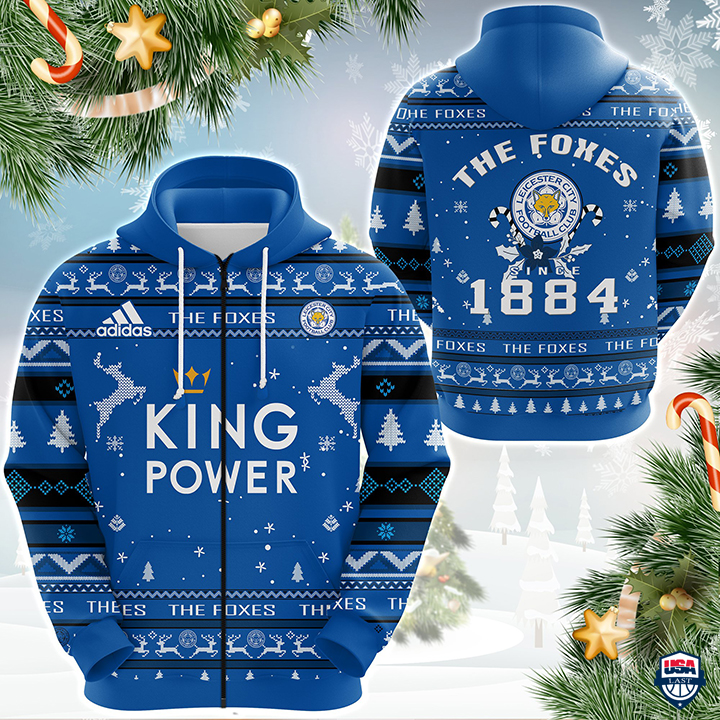 Leicester City Fc The Foxes 1884 Ugly Christmas Zip Up Hoodie