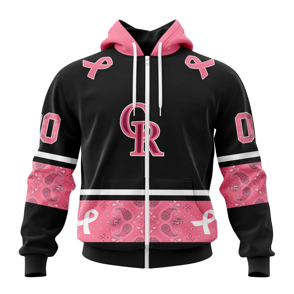 Colorado Rockies Specialized Design In Classic Style With Paisley In October We Wear Pink Breast Cancer Zip Hoodie