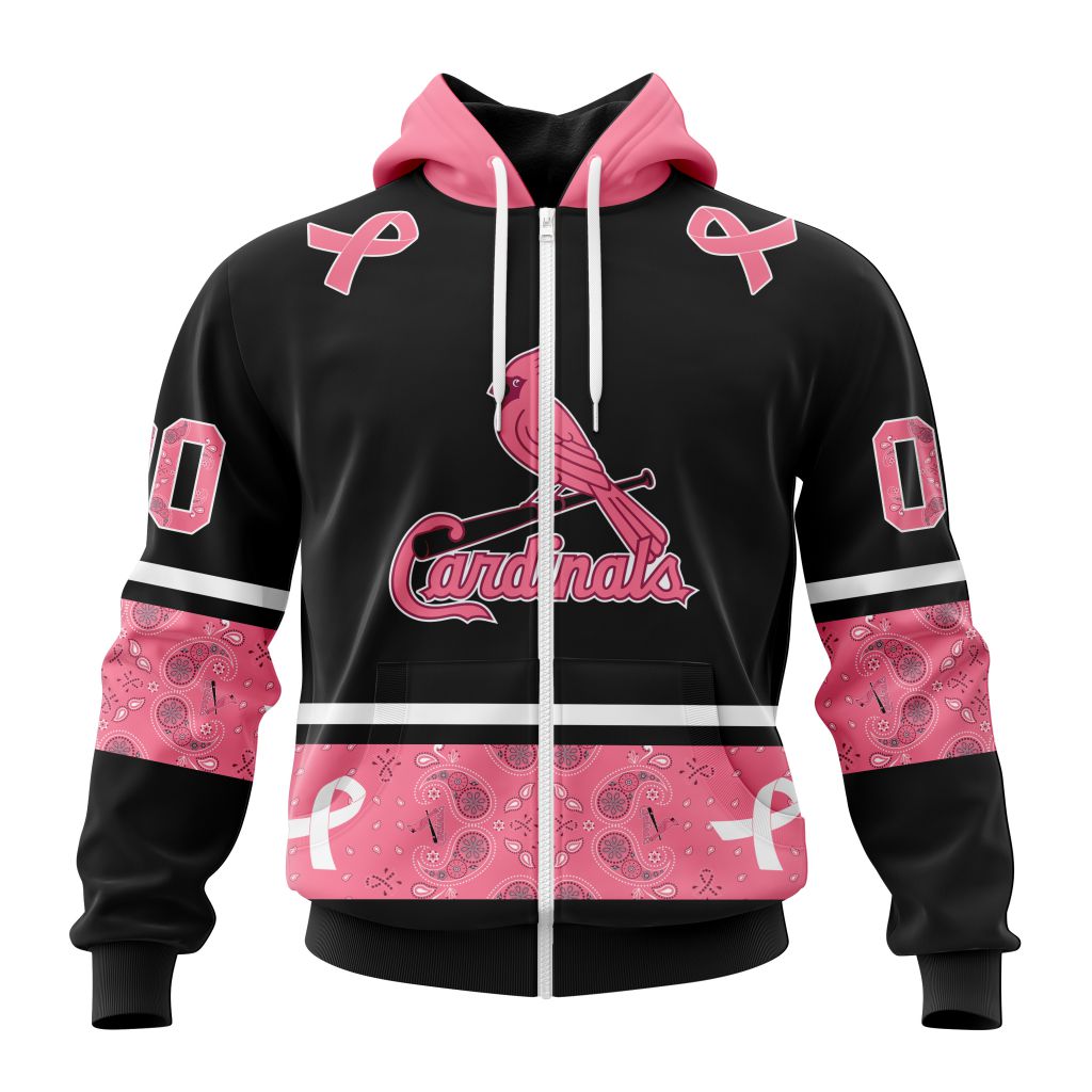 St Louis Cardinals Specialized Design In Classic Style With Paisley In October We Wear Pink Breast Cancer Zip Hoodie