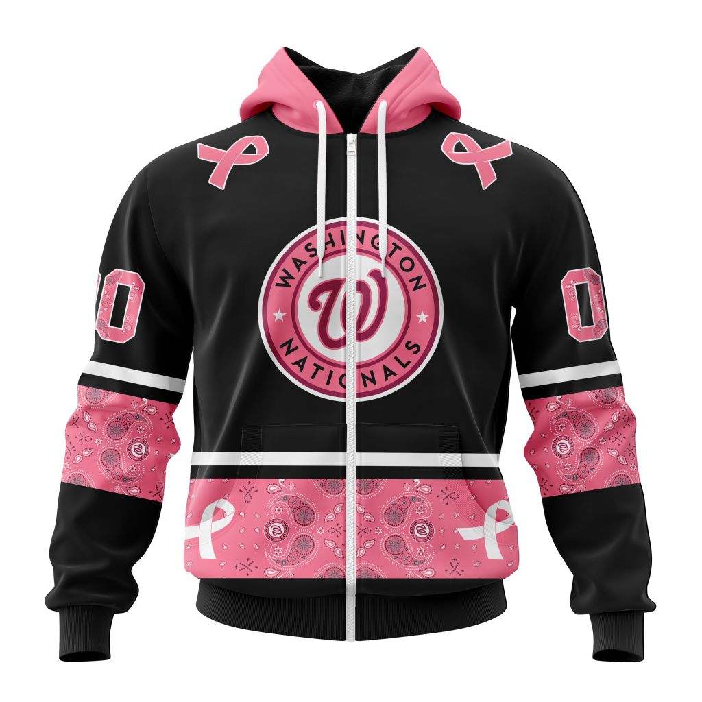 Washington Nationals Specialized Design In Classic Style With Paisley In October We Wear Pink Breast Cancer Zip Hoodie