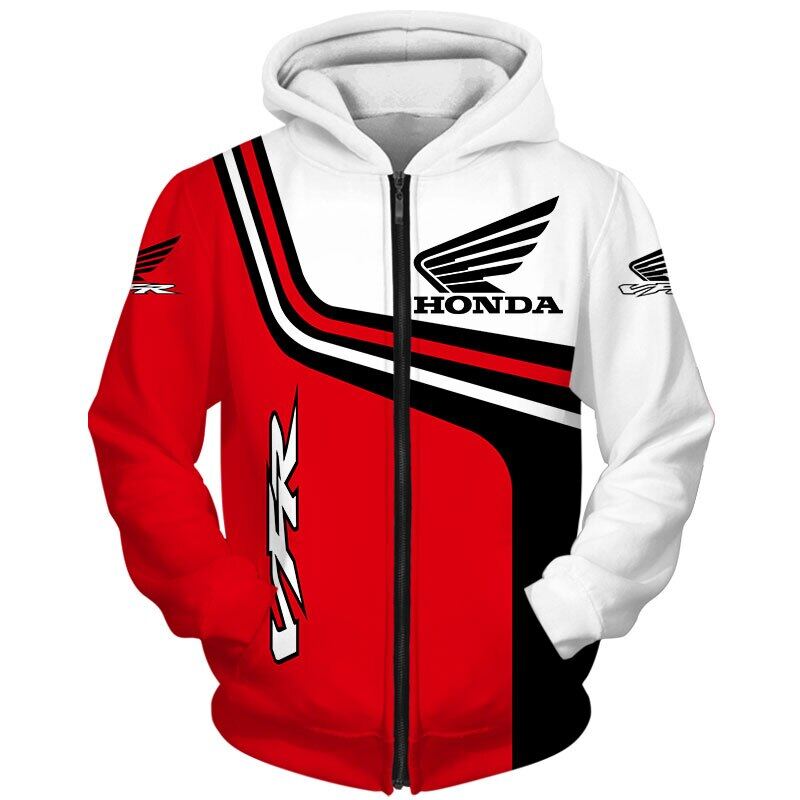 Honda Motorcycles Red White Zip Up Hoodie For Men Women Fans