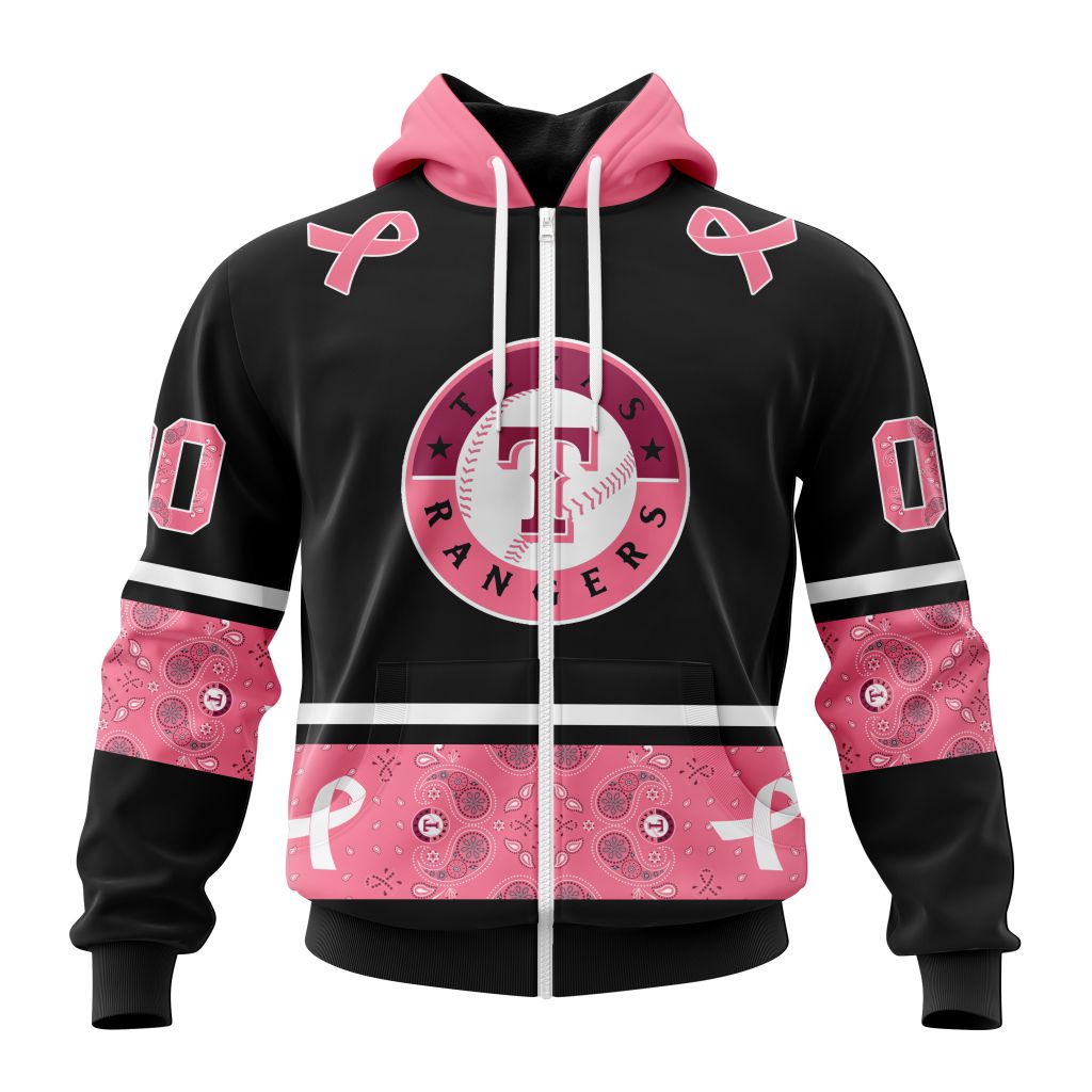 Texas Rangers Specialized Design In Classic Style With Paisley In October We Wear Pink Breast Cancer Zip Hoodie