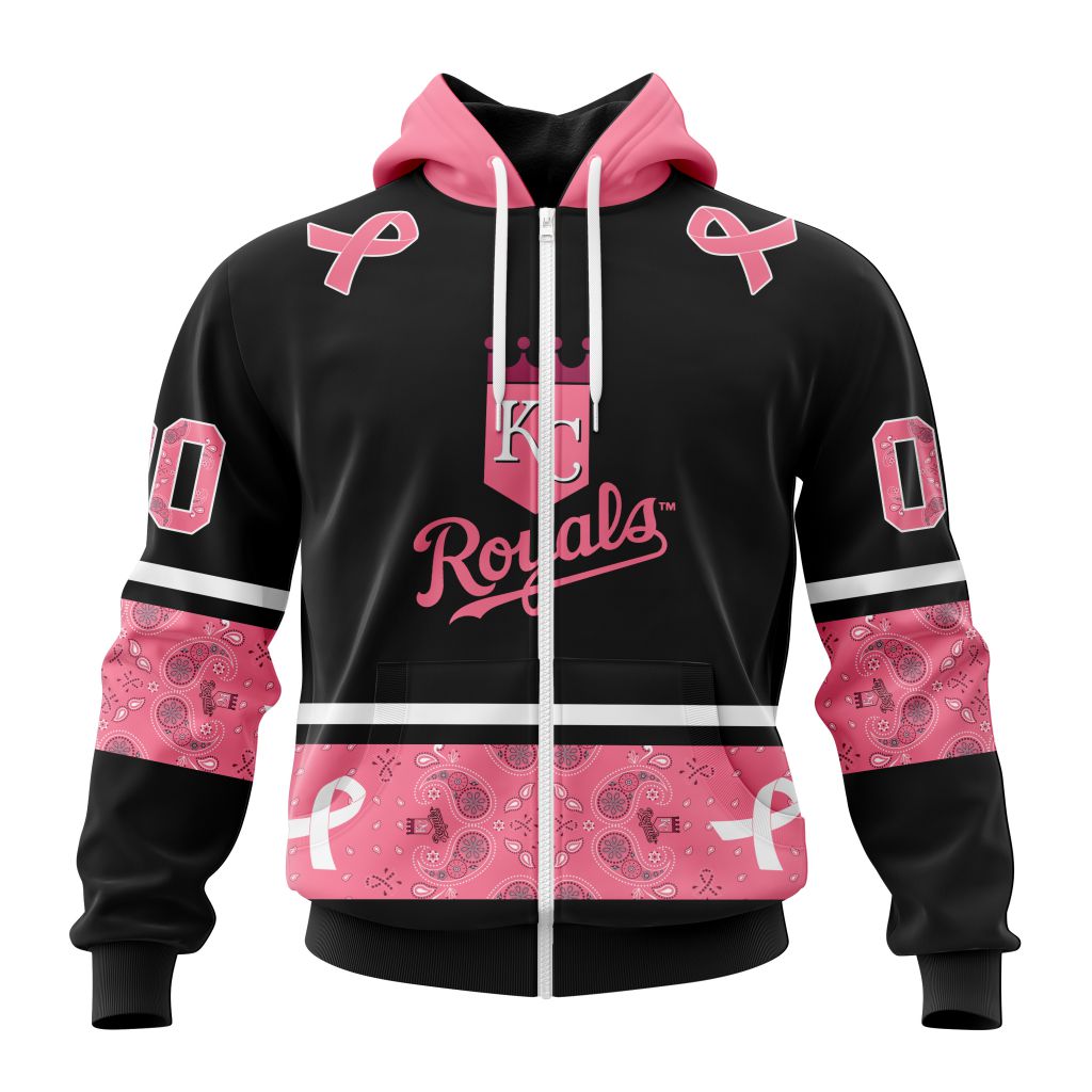 Kansas City Royals Specialized Design In Classic Style With Paisley In October We Wear Pink Breast Cancer Zip Hoodie