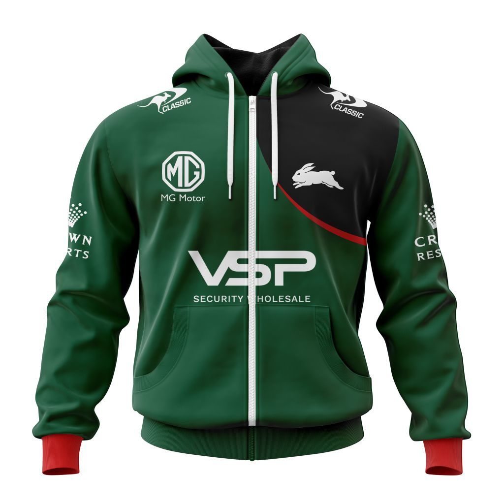 Nrl South Sydney Rabbitohs Custom Name Number Trainning Jersey Zip Up Hoodie