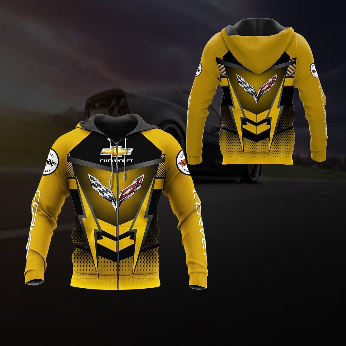 Chevrolet Corvette Yellow Zip Up Hoodie For Fans