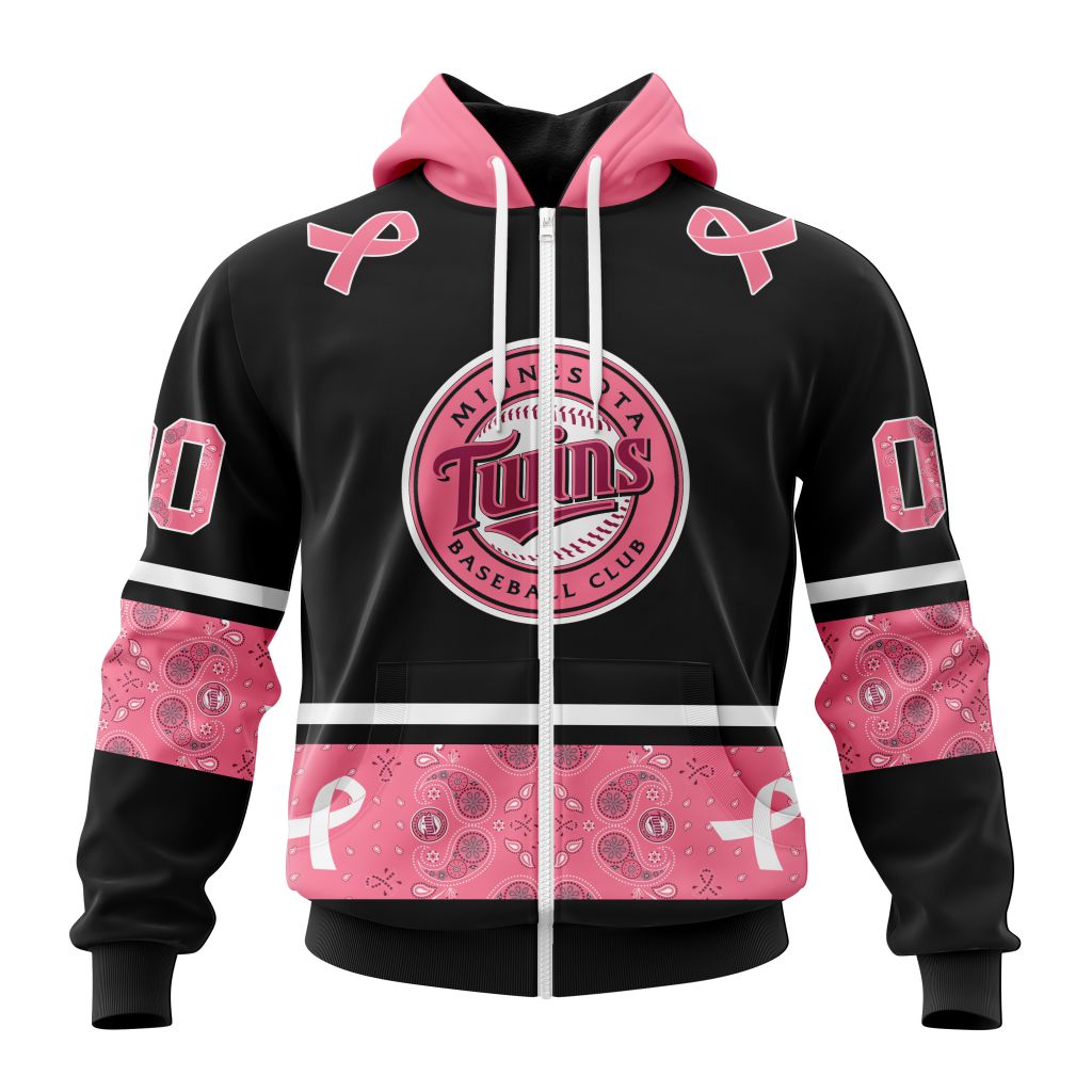 Minnesota Twins Specialized Design In Classic Style With Paisley In October We Wear Pink Breast Cancer Zip Hoodie