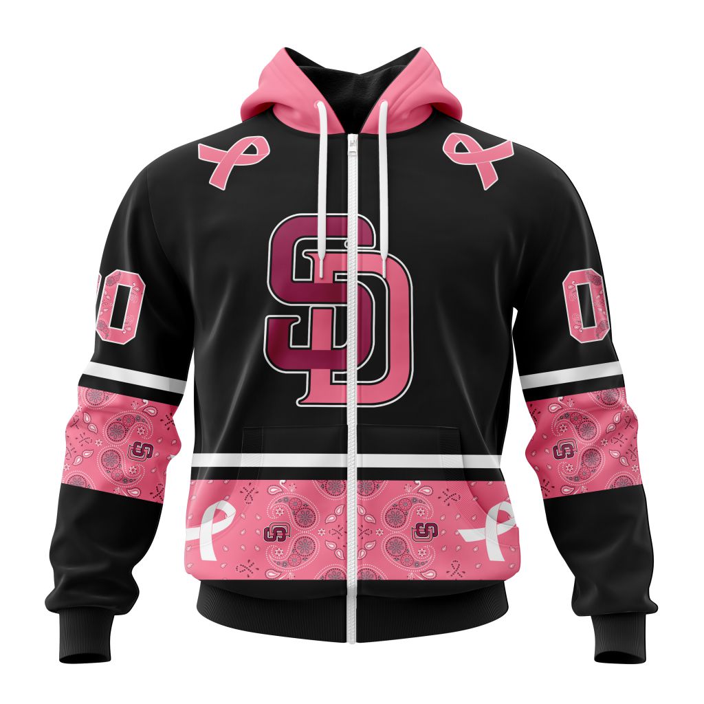 San Diego Padres Specialized Design In Classic Style With Paisley In October We Wear Pink Breast Cancer Zip Hoodie