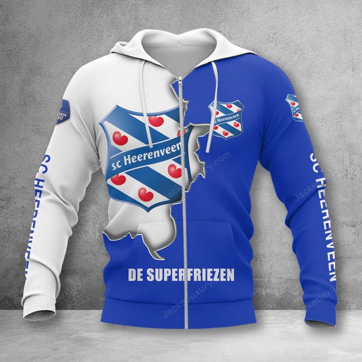 Sc Heerenveen Logo Blue White Zip Up Hoodie For Men Women Fans