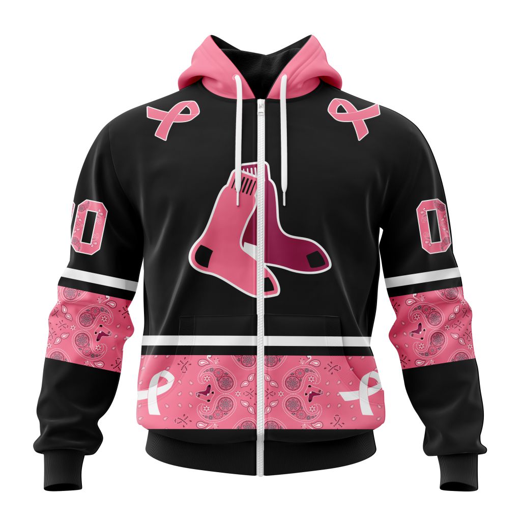 Boston Red Sox Specialized Design In Classic Style With Paisley In October We Wear Pink Breast Cancer Zip Hoodie
