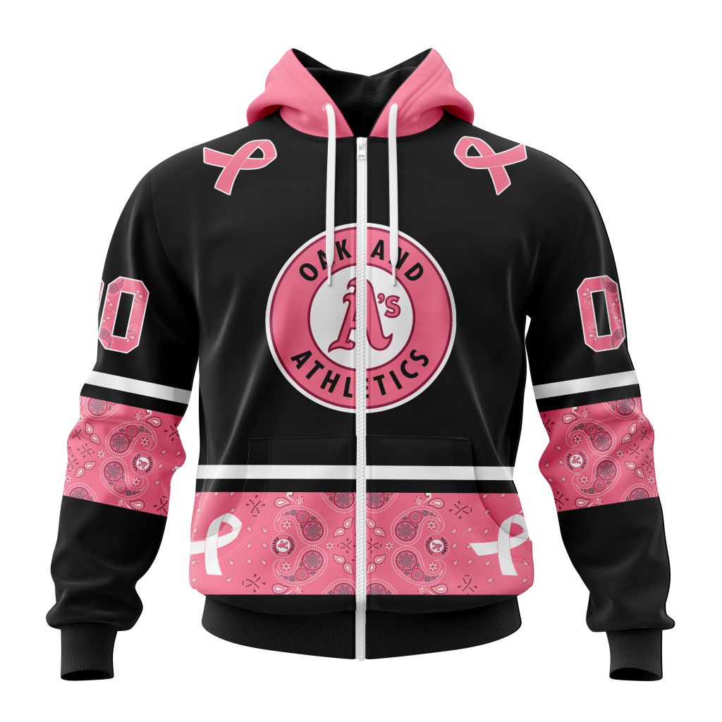 Oakland Athletics Specialized Design In Classic Style With Paisley In October We Wear Pink Breast Cancer Zip Hoodie
