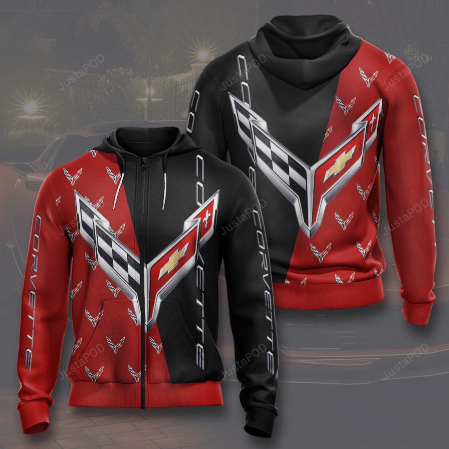Chevrolet Corvette Red Black Zip Up Hoodie