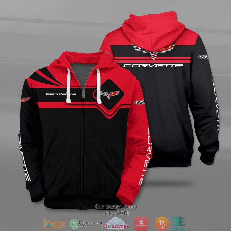 Chevrolet Corvette Red Black Zip Up Hoodie For Fans