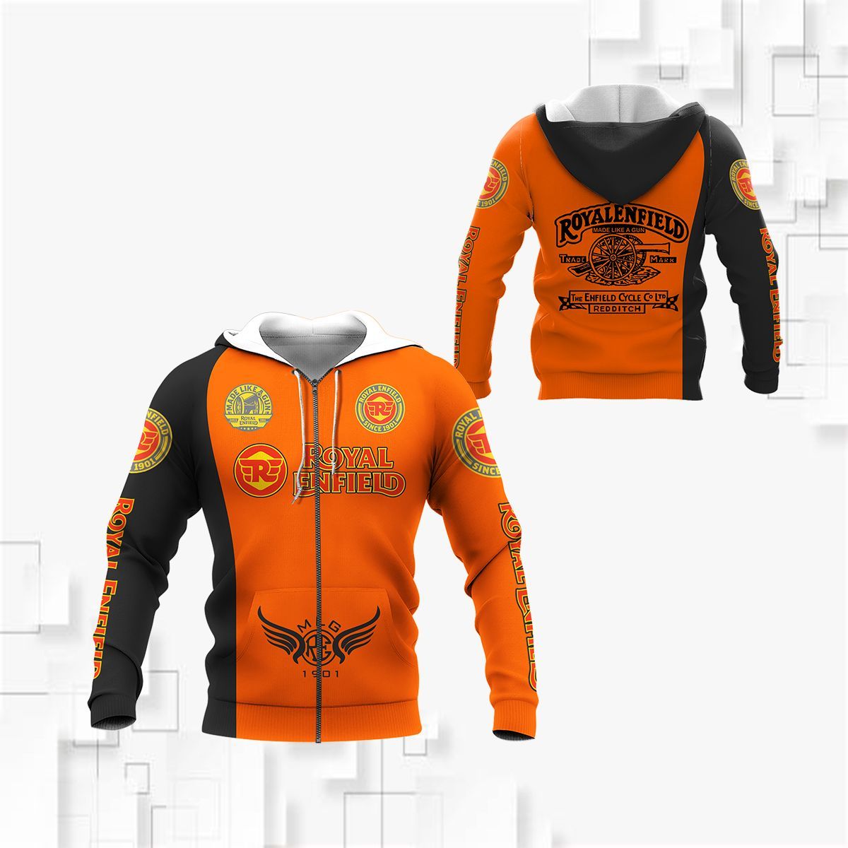 Royal Enfield Orange Zip Up Hoodie For Men Women Fans