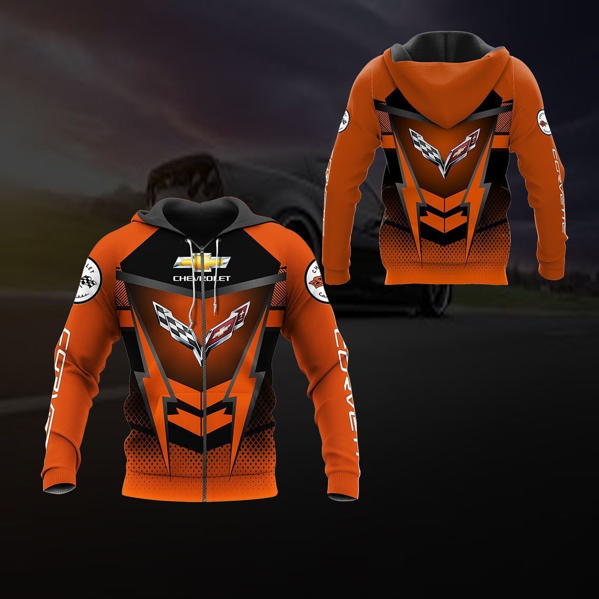 Chevrolet Corvette Orange Zip Up Hoodie