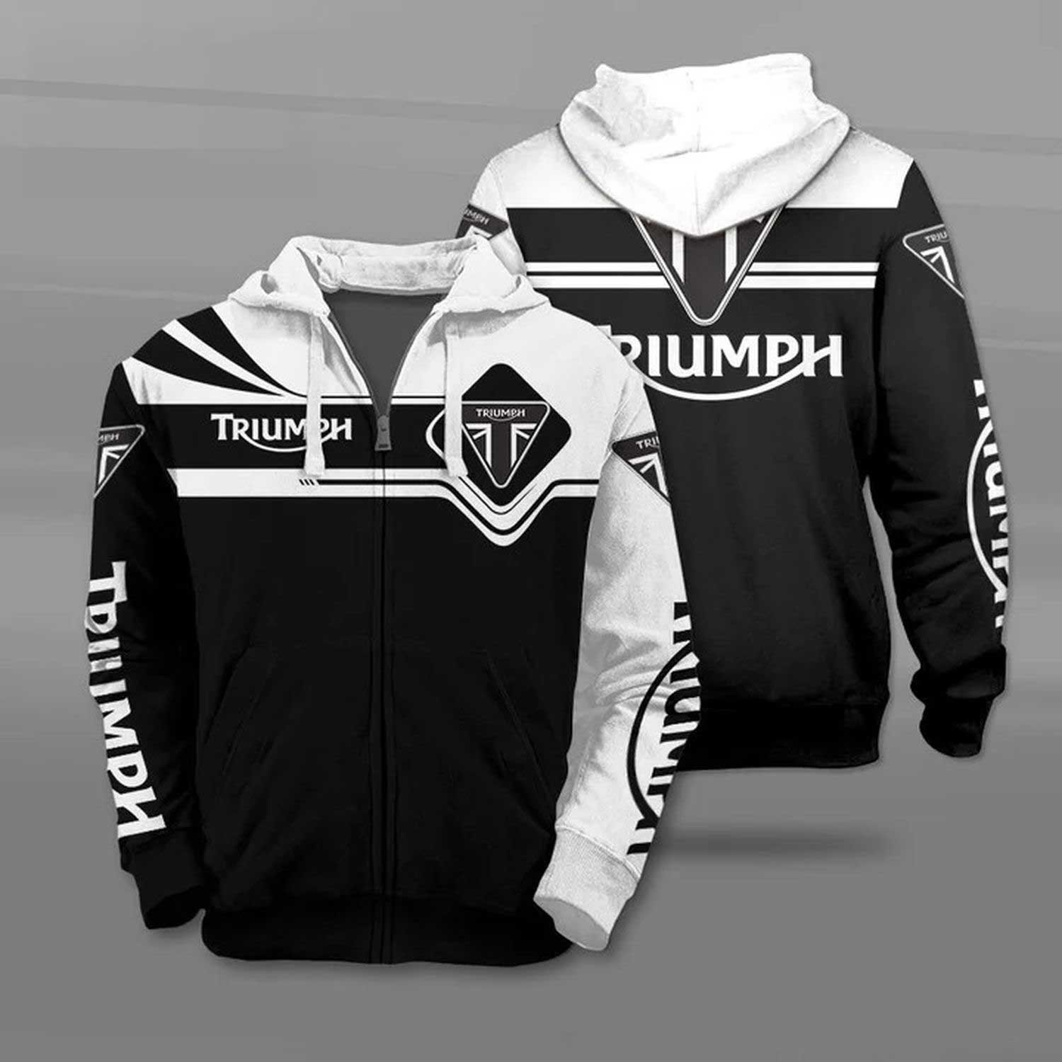 Triumph Motorcycles Black White Zip Up Hoodie