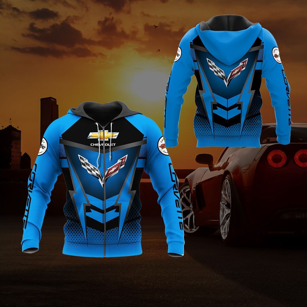 Chevrolet Corvette Blue Zip Up Hoodie For Fans
