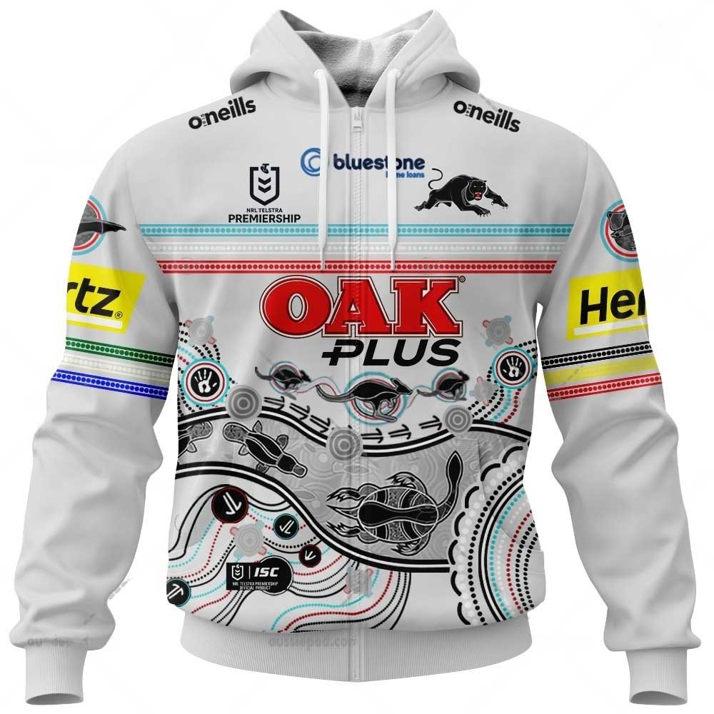 Nrl Penrith Panthers Custom Name Number Indigenous Jersey Zip Up Hoodie