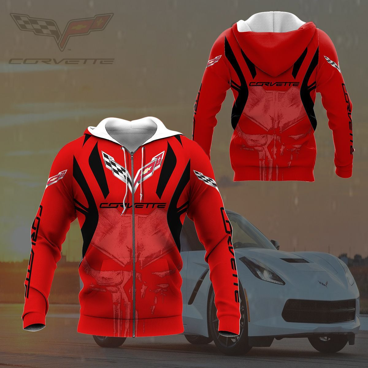 Chevrolet Corvette Red Zip Up Hoodie For Fan