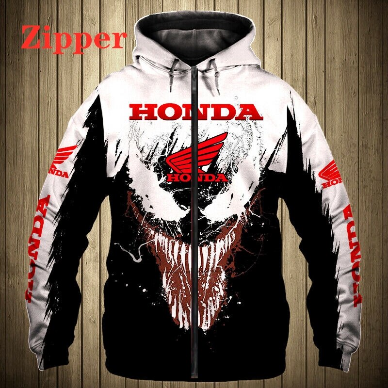 Honda Motorcycles White Black Zip Up Hoodie For Men Women Fans