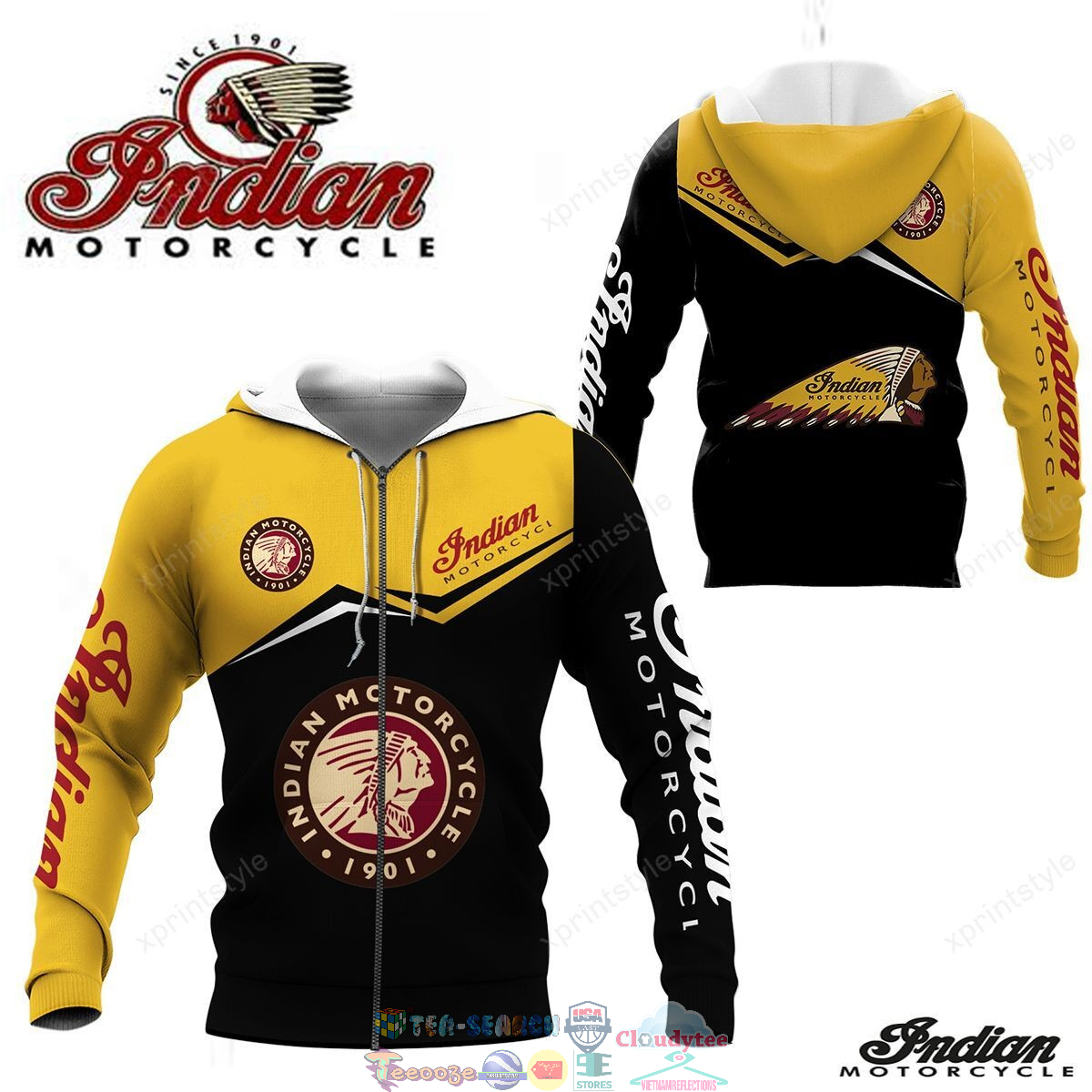 Indian Motorcycles Black Yellow Zip Up Hoodie For Men Women Fans