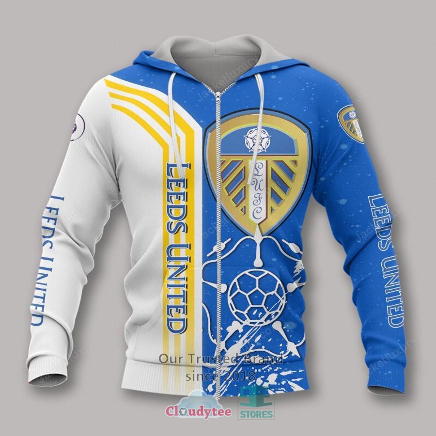 Leeds United Blue With Yellow Stripes Zip Up Hoodie