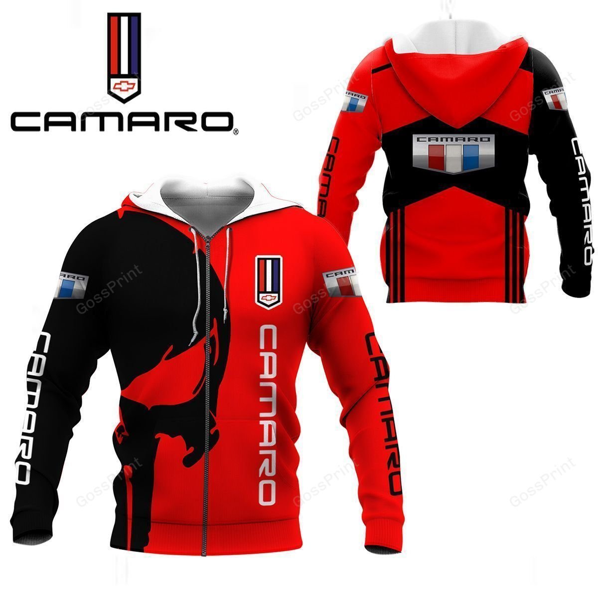 Chevrolet Camaro Skull Red Black Zip Up Hoodie For Fan