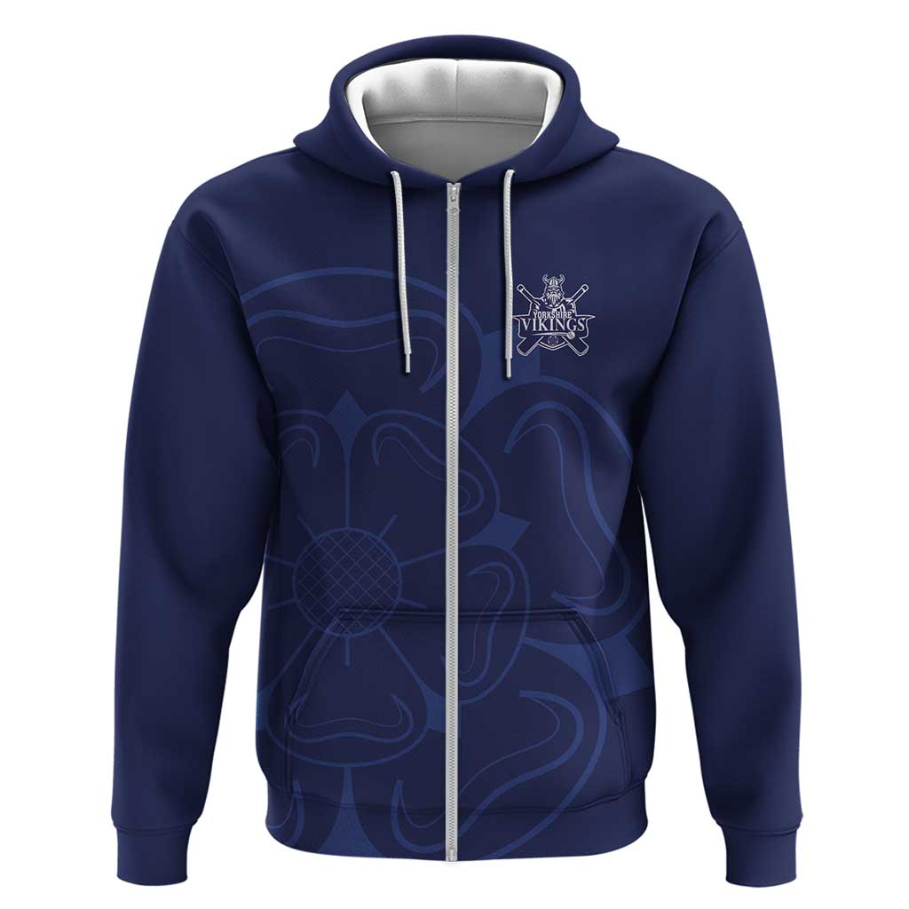 Custom Yorkshire Viking Spirit Zip Hoodie White Rose Of York Navy Version