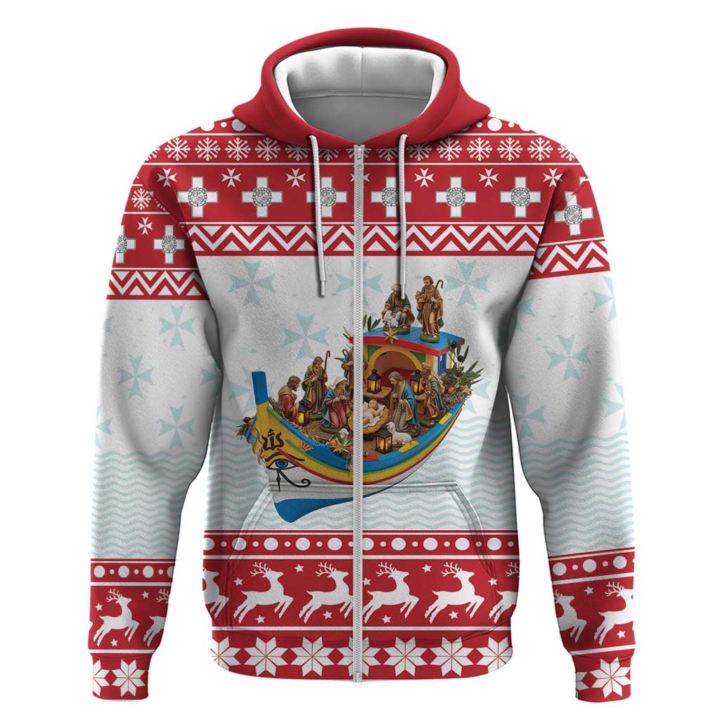 Malta Christmas Zip Hoodie Presepju Nativity Scene On Luzzu Boat