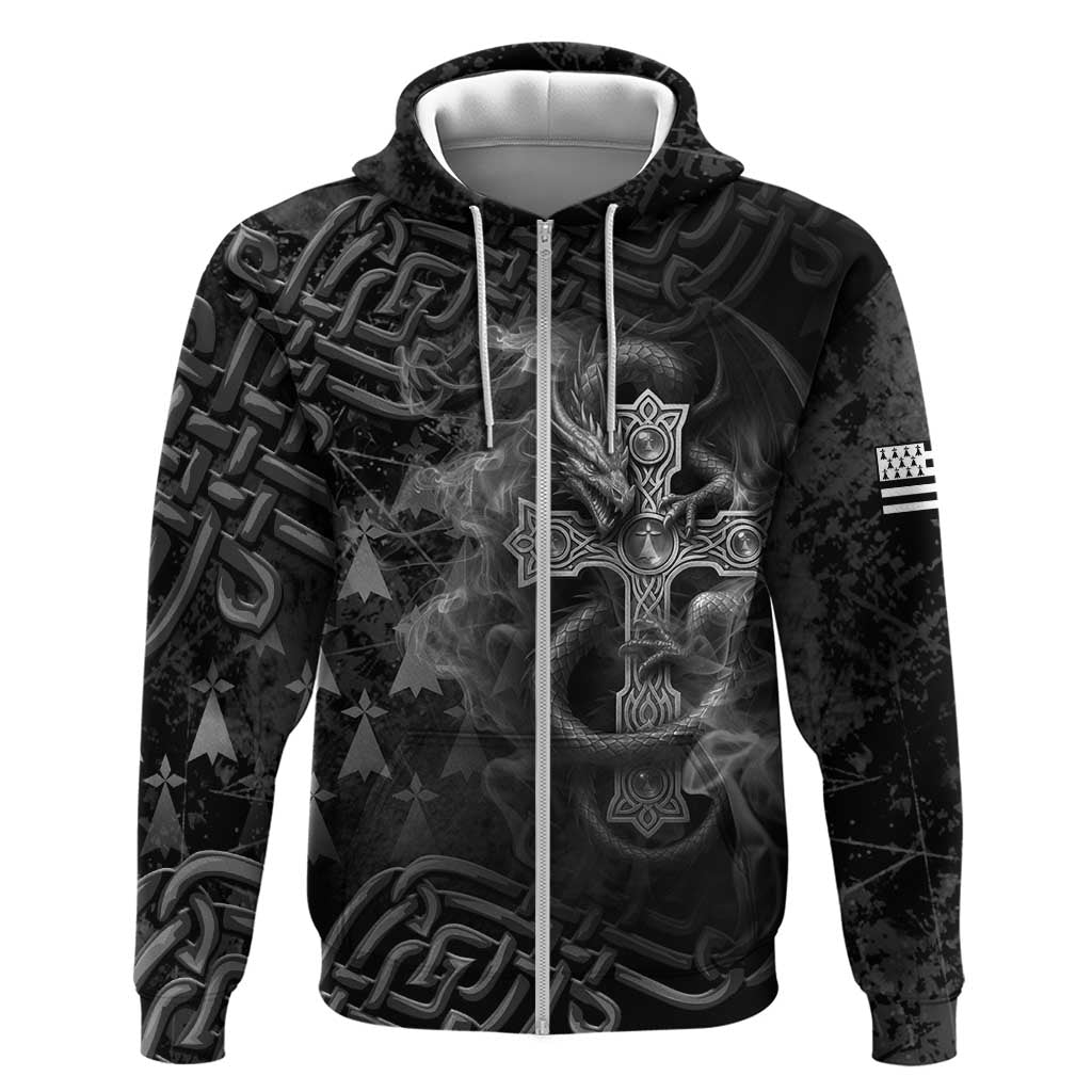 Brittany Celtic Cross Zip Hoodie Fantasy Celtic Dragon
