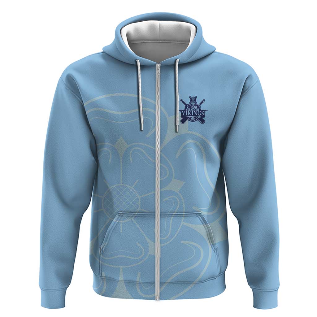 Custom Yorkshire Viking Spirit Zip Hoodie White Rose Of York Blue Version