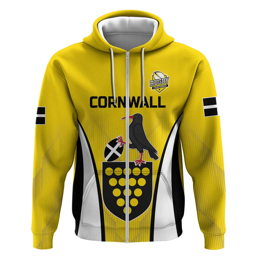 Custom Cornwall Rugby Zip Hoodie Cornish Chough Go Champion