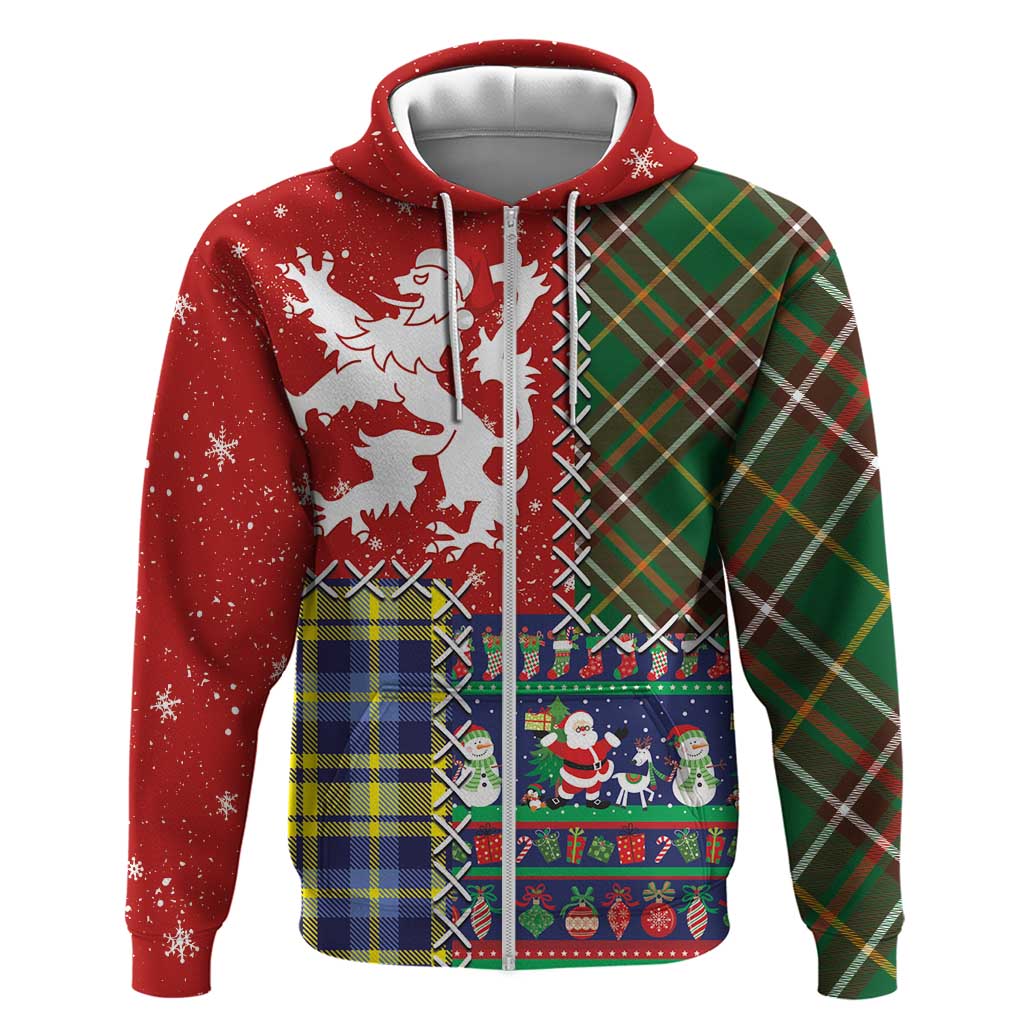 Scottish Christmas Zip Hoodie Scotland Lion And Xmas Elements Patch Style
