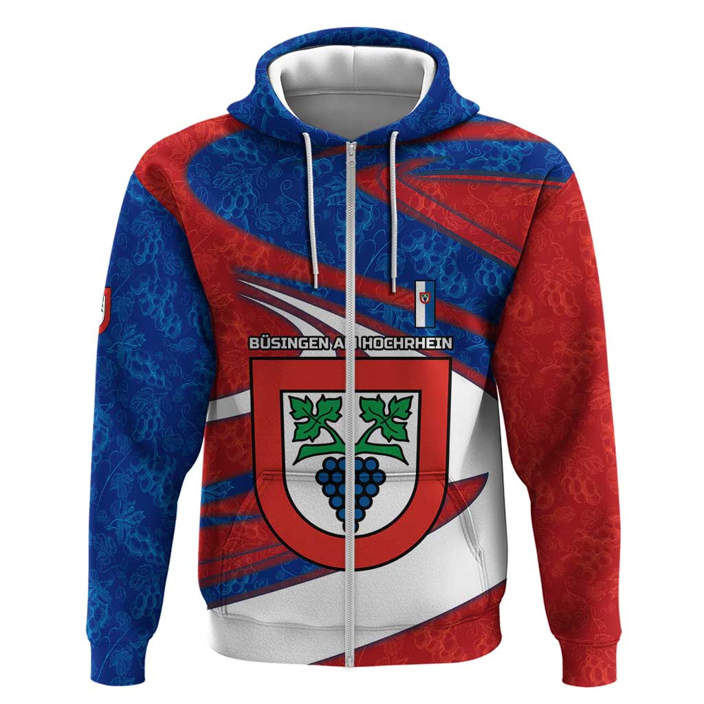 Busingen Am Hochrhein Germany Zip Hoodie With Grape Crest Design And Red Blue Wine Theme