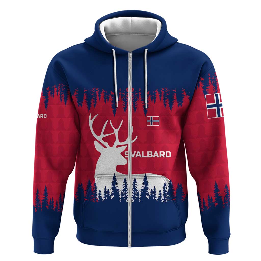 Norway Svalbard Zip Hoodie With Reindeer Silhouette Forest And Norwegian Flag